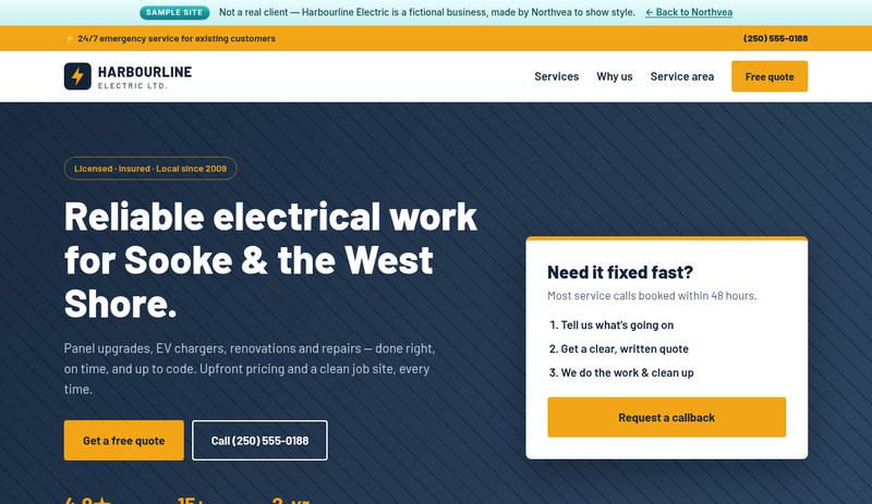 Screenshot of the Harbourline Electric sample site